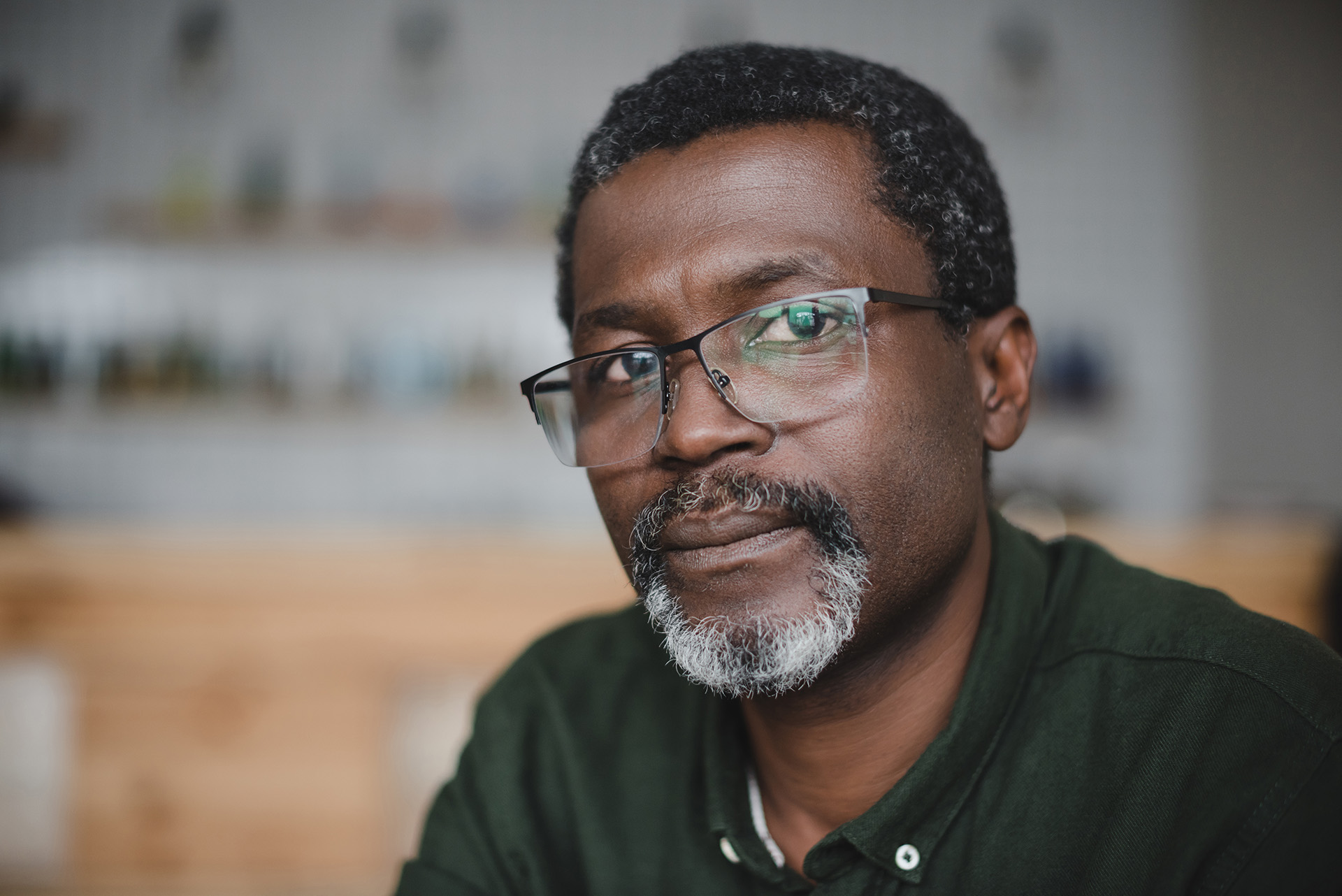 Mature African American man with glasses